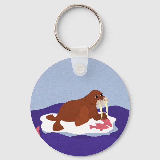 Walrus on Iceberg with Fish Keychain (Front)