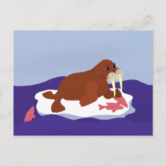 Walrus on Iceberg with Fish Postcard