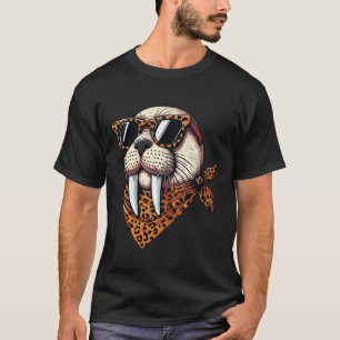 Walrus Wearing Leopard Scarf Animal Wearing Sungla T-Shirt