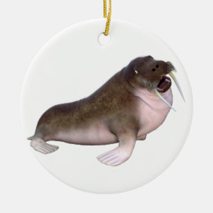 Walrus with quizzical look ceramic ornament