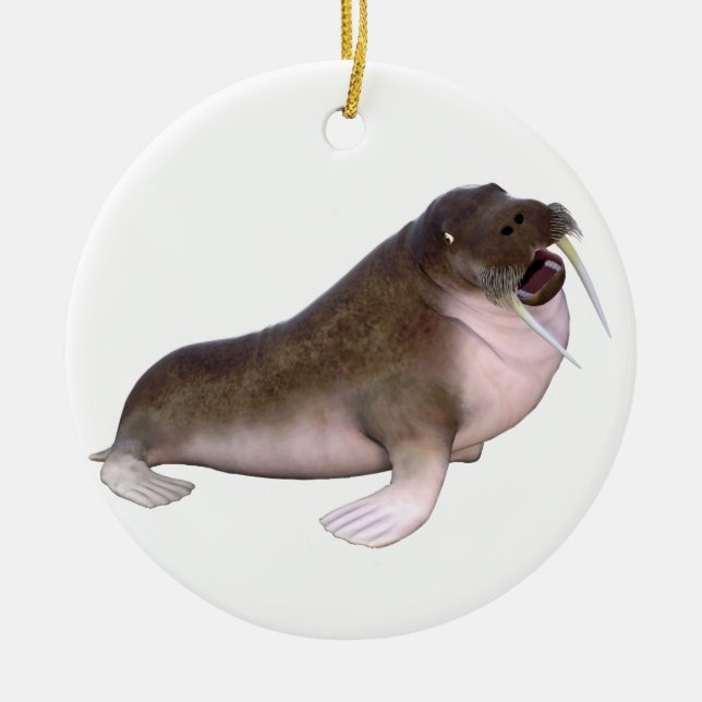 Walrus with quizzical look ceramic ornament (Front)