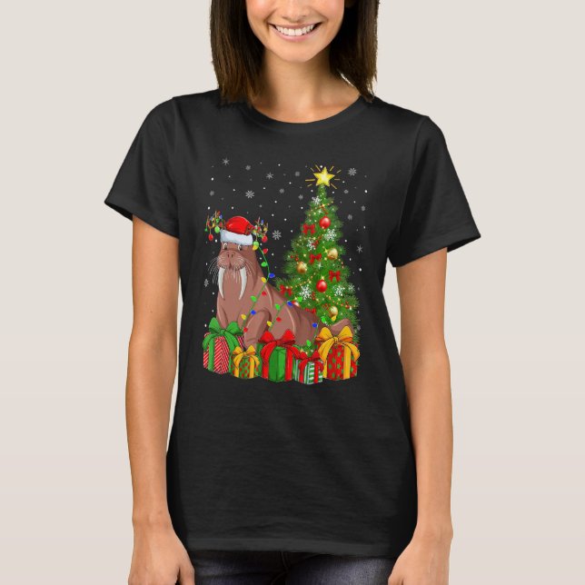 Walrus   Xmas Holiday Santa Walrus Christmas Tree T-Shirt (Front)