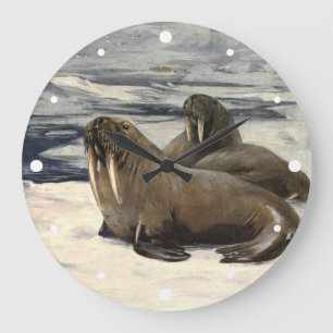 Walruses in the Arctic Snow, Vintage Marine Animal Large Clock