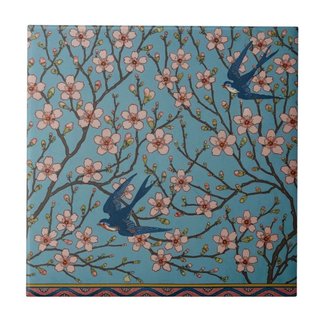 Walter Crane Almond Blossom & Swallow Tile (Front)