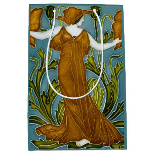 Walter Crane Art Nouveau Orange Poppy Maiden Medium Gift Bag