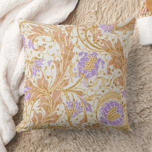 Walter Crane Arts and Crafts Purple Floral Art Throw Pillow