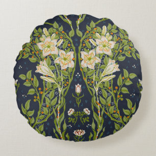 Walter Crane Berried Branches with White Lilies Round Pillow