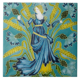 Walter Crane Blue Cornflower Arts and Crafts Tile