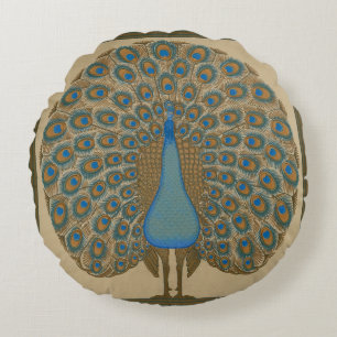 Walter Crane Blue Peacock with its tail outspread  Round Pillow