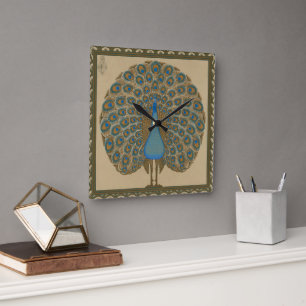 Walter Crane Blue Peacock with its tail outspread  Square Wall Clock