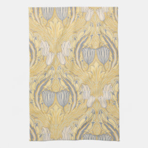 Walter Crane Blue White Tulips & Acanthus Kitchen Towel