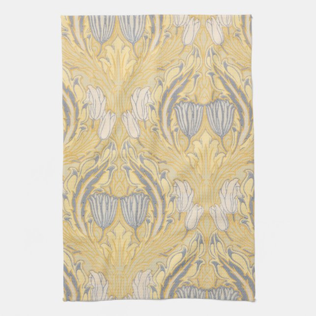 Walter Crane Blue White Tulips & Acanthus Kitchen Towel (Vertical)