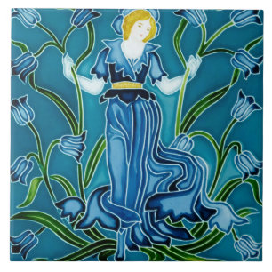 Walter Crane Bluebell Art Nouveau Flower Maiden Tile