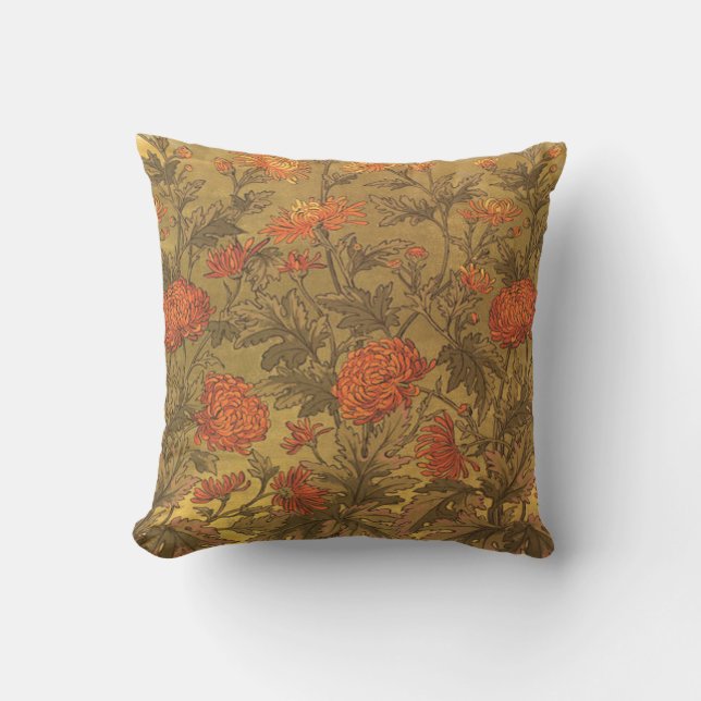 Walter Crane Chrysanthamums Victorian Pillow (Front)