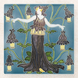 Walter Crane Columbine Art Nouveau Purple Flower Glass Coaster