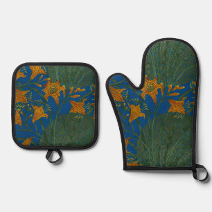 Walter Crane Day Lily Floral Wallpaper Design Oven Mitt & Pot Holder Set