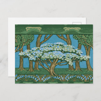 Walter Crane May Tree Wallpaper Green Blue Postcard