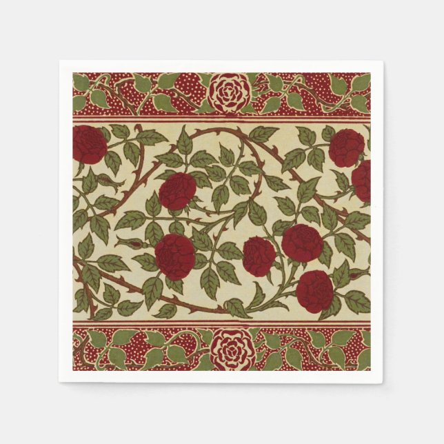 Walter Crane Red Roses with Thorned Stems Napkin (Front)