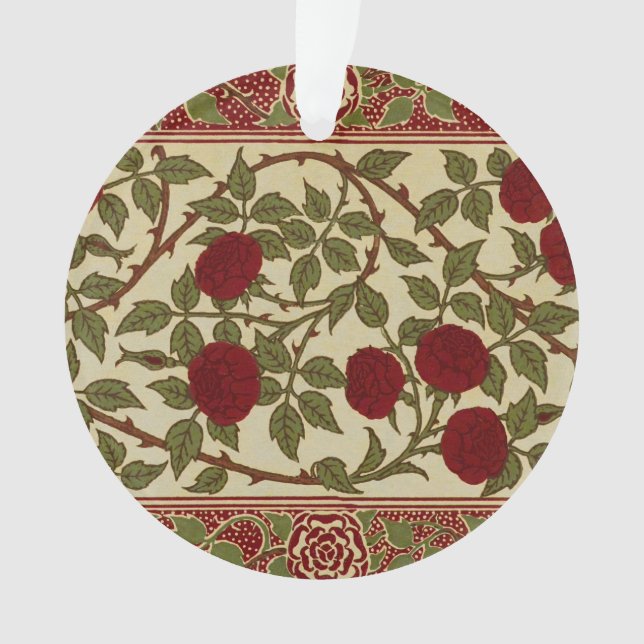 Walter Crane Red Roses with Thorned Stems Ornament (Front)