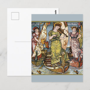 Walter Crane Ships,Graceful Ladies,Art Nouveau Postcard