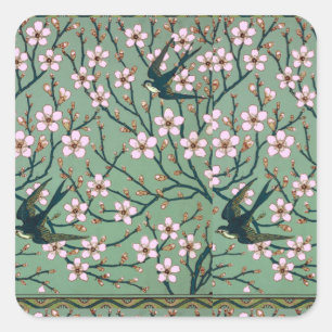 Walter Crane - Swallows and Almond Blossoms Mug Square Sticker