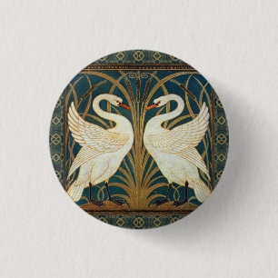 Walter Crane Swan, Rush And Iris Art Nouveau 1 Inch Round Button