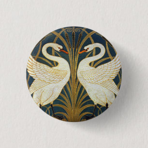 Walter Crane - Swan, Rush And Iris Art Nouveau 1 Inch Round Button