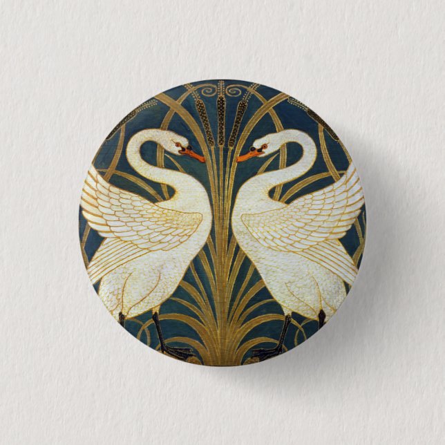 Walter Crane - Swan, Rush And Iris Art Nouveau 1 Inch Round Button (Front)
