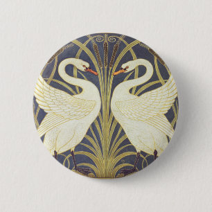 Walter Crane Swan, Rush And Iris Art Nouveau 2 Inch Round Button