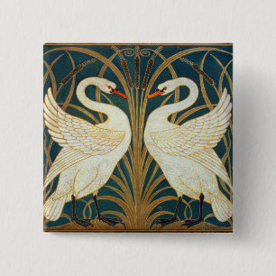 Walter Crane Swan, Rush And Iris Art Nouveau 2 Inch Square Button