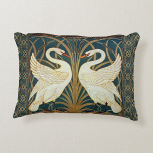 Walter Crane Swan, Rush And Iris Art Nouveau Accent Pillow