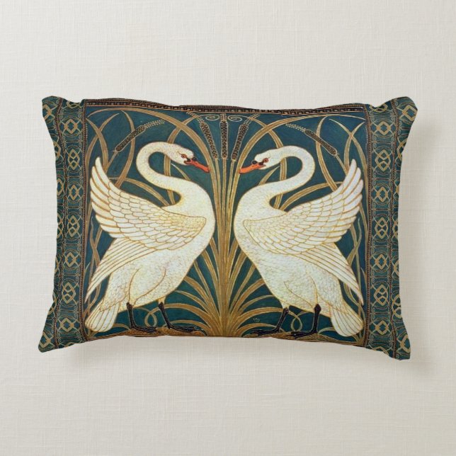 Walter Crane Swan, Rush And Iris Art Nouveau  Accent Pillow (Back)