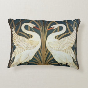 Walter Crane Swan, Rush And Iris Art Nouveau Accent Pillow