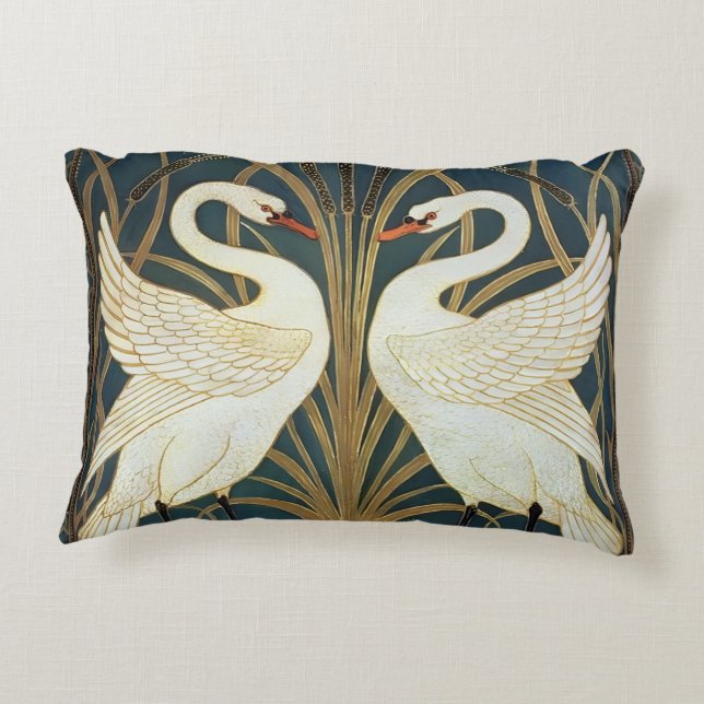 Walter Crane Swan, Rush And Iris Art Nouveau  Accent Pillow (Back)