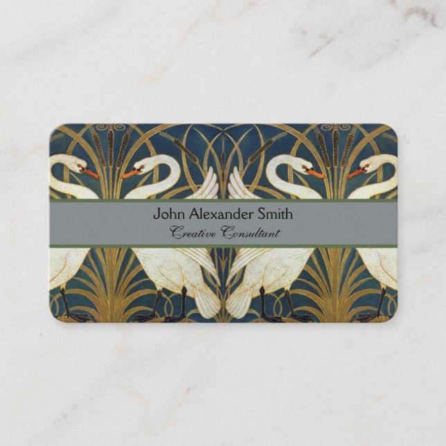 Walter Crane - Swan, Rush And Iris Art Nouveau Business Card (Front)