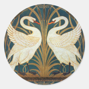 Walter Crane Swan, Rush And Iris Art Nouveau Classic Round Sticker