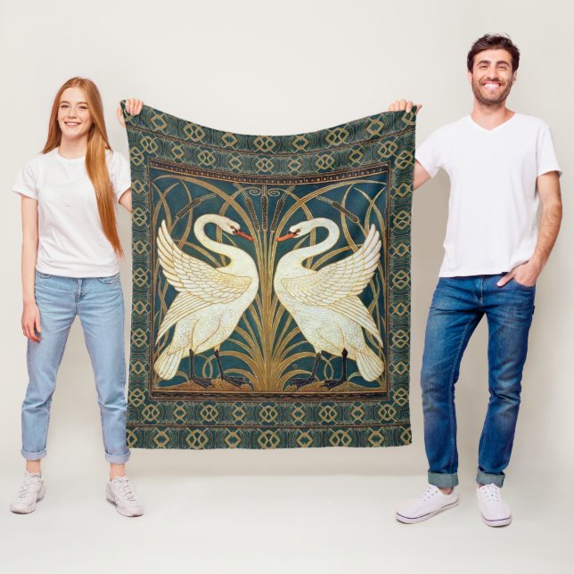 Walter Crane Swan, Rush And Iris Art Nouveau  Fleece Blanket (In Situ)
