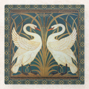 Walter Crane Swan, Rush And Iris Art Nouveau Glass Coaster