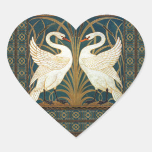 Walter Crane Swan, Rush And Iris Art Nouveau Heart Sticker