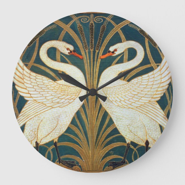 Walter Crane Swan, Rush And Iris Art Nouveau Large Clock (Front)