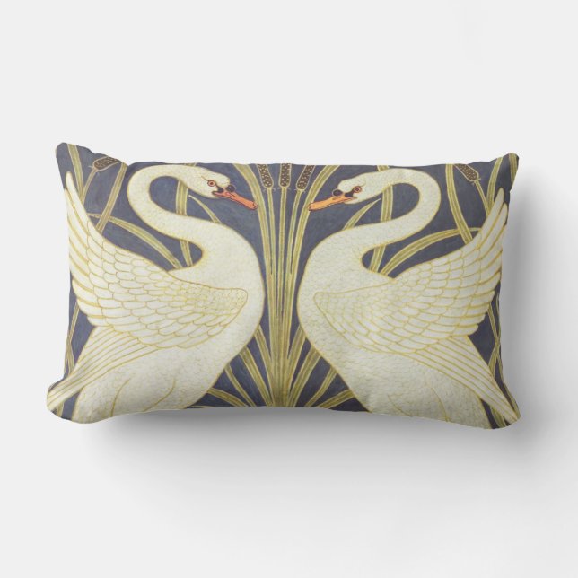 Walter Crane Swan, Rush And Iris Art Nouveau Lumbar Pillow (Front)