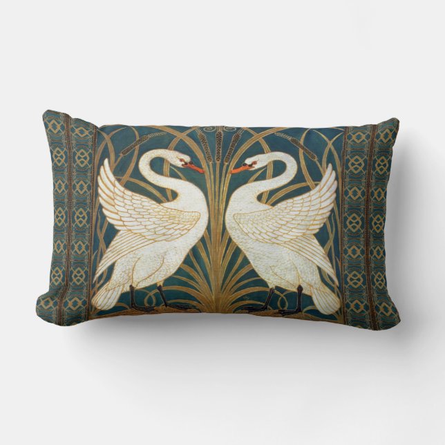Walter Crane Swan, Rush And Iris Art Nouveau Lumbar Pillow (Front)