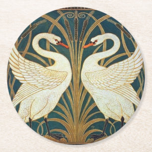 Walter Crane Swan, Rush And Iris Art Nouveau Round Paper Coaster