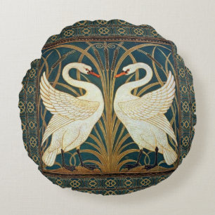 Walter Crane Swan, Rush And Iris Art Nouveau Round Pillow