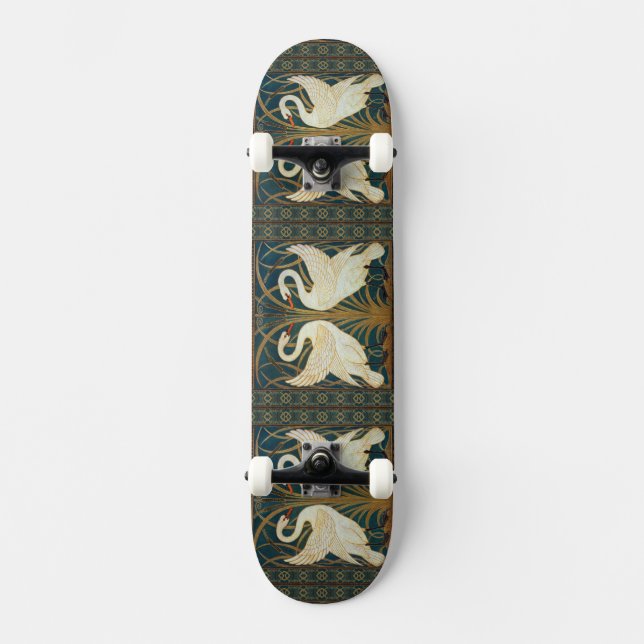 Walter Crane Swan, Rush And Iris Art Nouveau Skateboard (Front)