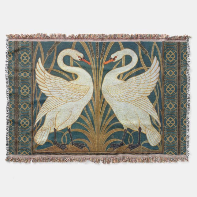 Walter Crane Swan, Rush And Iris Art Nouveau Throw Blanket (Front)