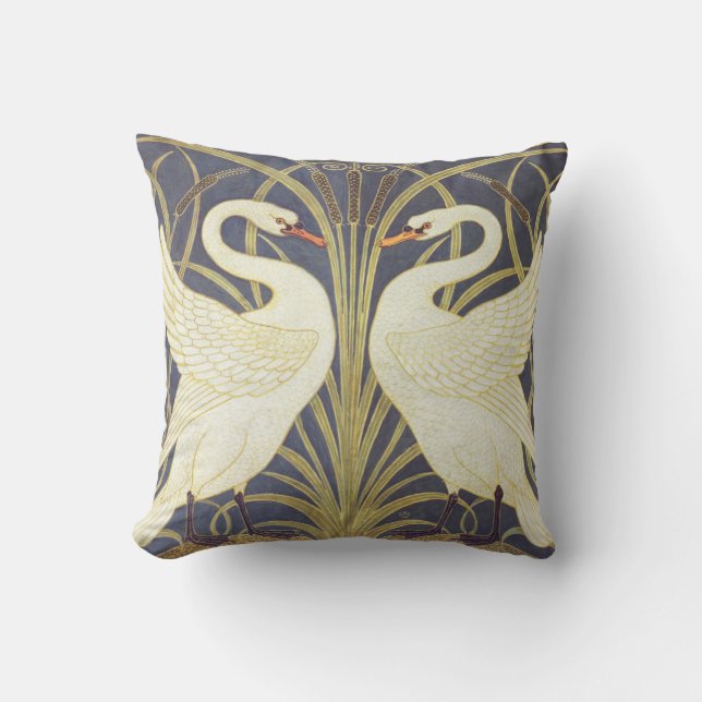 Walter Crane Swan, Rush And Iris Art Nouveau Throw Pillow (Front)