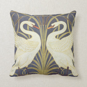 Walter Crane Swan, Rush And Iris Art Nouveau Throw Pillow