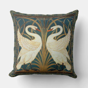 Walter Crane Swan, Rush And Iris Art Nouveau Throw Pillow
