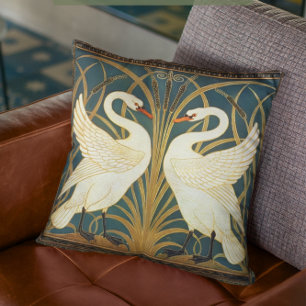 Walter Crane Swan, Rush And Iris Art Nouveau Throw Pillow